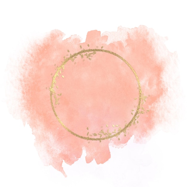 Moldura circular dourada abstrata em fundo aquarela