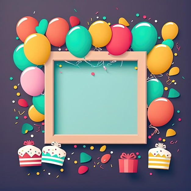 Moldura de aniversário com balão colorido com design de bolo com tecnologia generativa de IA