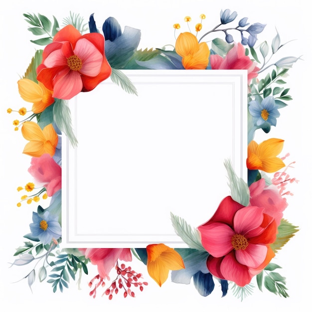 Moldura de aniversário design quadrado arte floral isolado fundo branco celebração ilustração floral