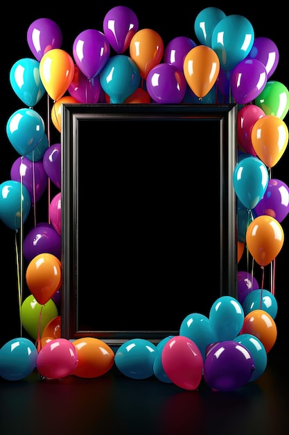 Foto moldura de balões neon vibrante para festa com espaço para texto em fundo branco