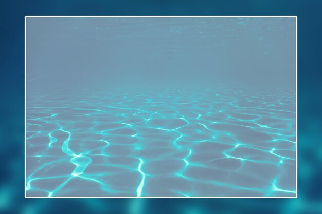 Moldura de borda branca de fundo subaquático, caixa de texto em branco de superfície de água