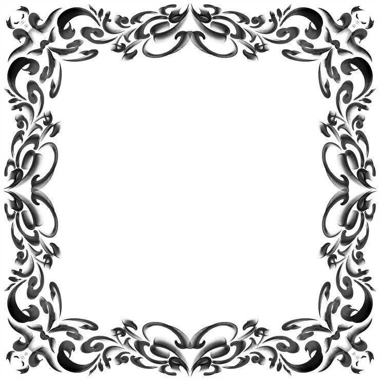 Foto moldura de carimbo decorativo preto em um fundo branco lugar desenhado à mão para padrão floral de texto