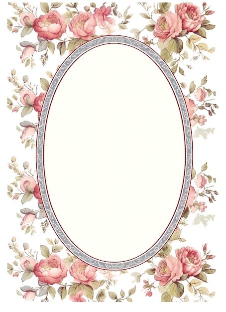 Moldura de casa de campo, moldura oval, moldura em branco dentro da ilustração floral botânica Generative ai