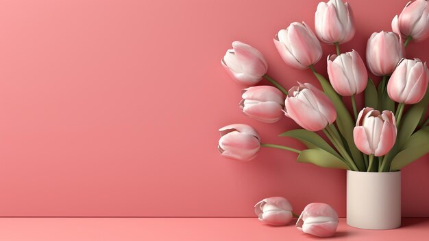 Moldura de flor de tulipa e especificação em branco no meio em fundo rosa