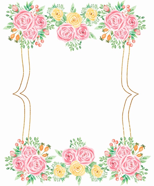 Foto moldura de flores desenhadas à mão em aquarela linda moldura delicada em cores rosa neutras borda floral elegante com folhas e flores suaves design para convite de casamento ou cartões comemorativos