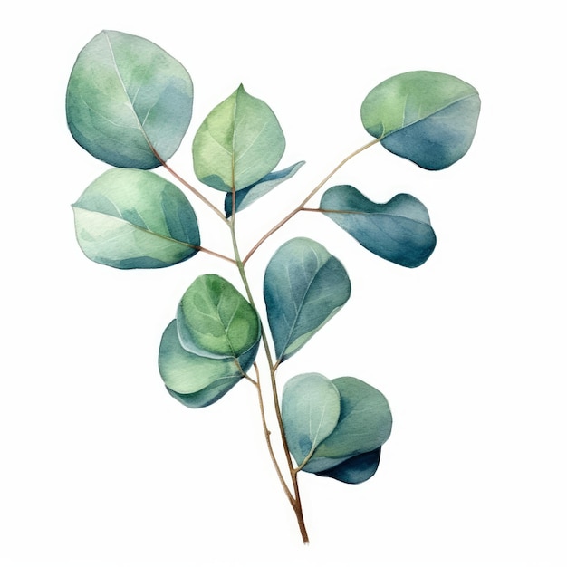 Moldura de folha de eucalipto em aquarela com uma composição ousada e marcante em branco gerado por IA