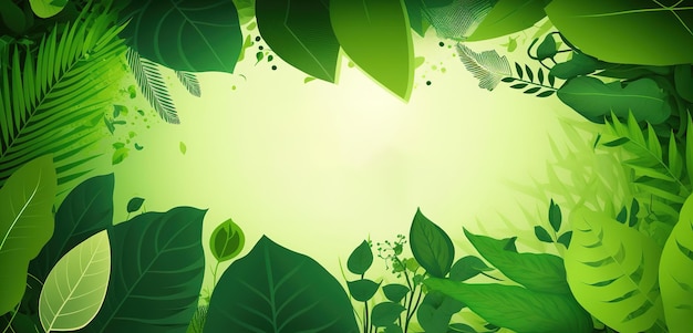 Moldura de folha verde modelo de banner de espaço de cópia de texto vazio, banner de pintura em aquarela natural verde
