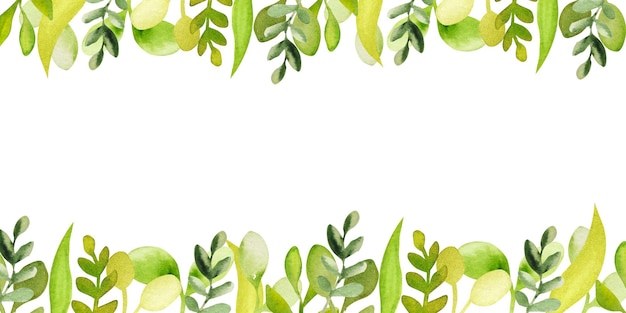 Moldura de folhas verdes de primavera em aquarela