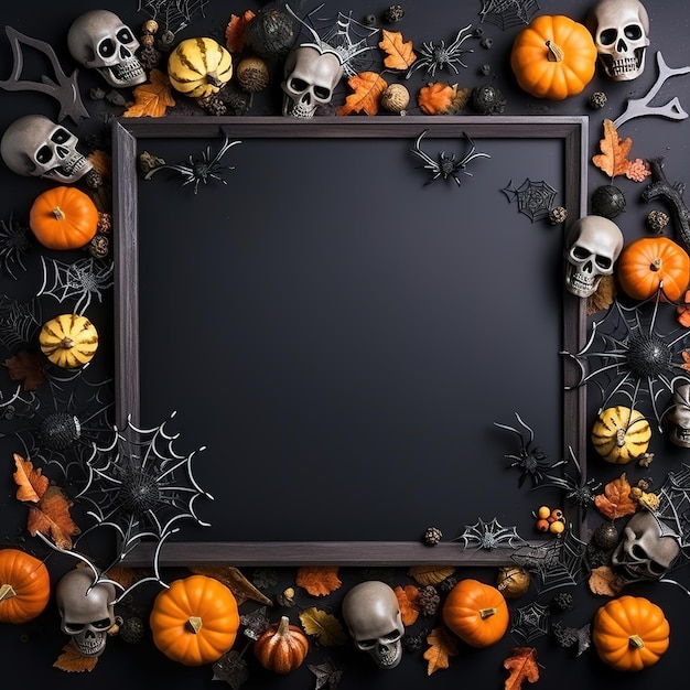 Moldura de Halloween plana leigos Abóboras modernas jack o lanterna aranhas morcegos moldura no fundo com espaço para texto Cartão de felicitações da temporada Feliz Halloween