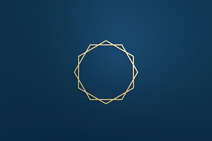 Foto moldura de logotipo em branco com estilo moderno em fundo azul escuro. modelo vazio para a forma do emblema e diamante do projeto. renderização em 3d.