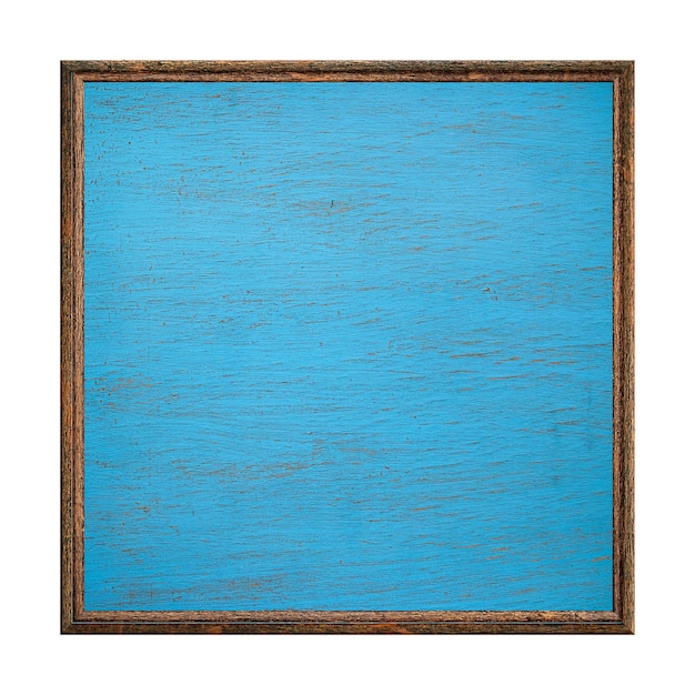 Moldura de madeira Moldura de madeira vazia pintada com tinta azul isolada em fundo branco Moldura em branco