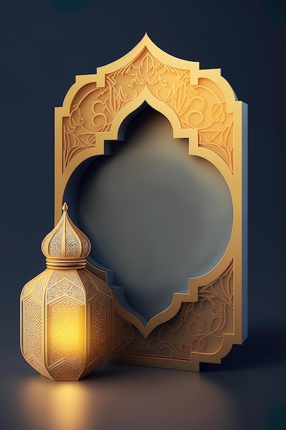Moldura de ornamento de ouro tradicional islâmica com lanterna