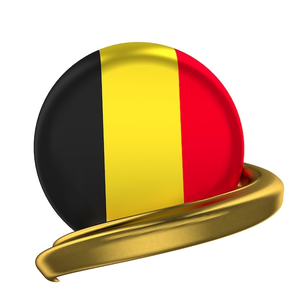 Moldura de ouro e bandeira da Bélgica isoladas em renderização 3d de fundo branco