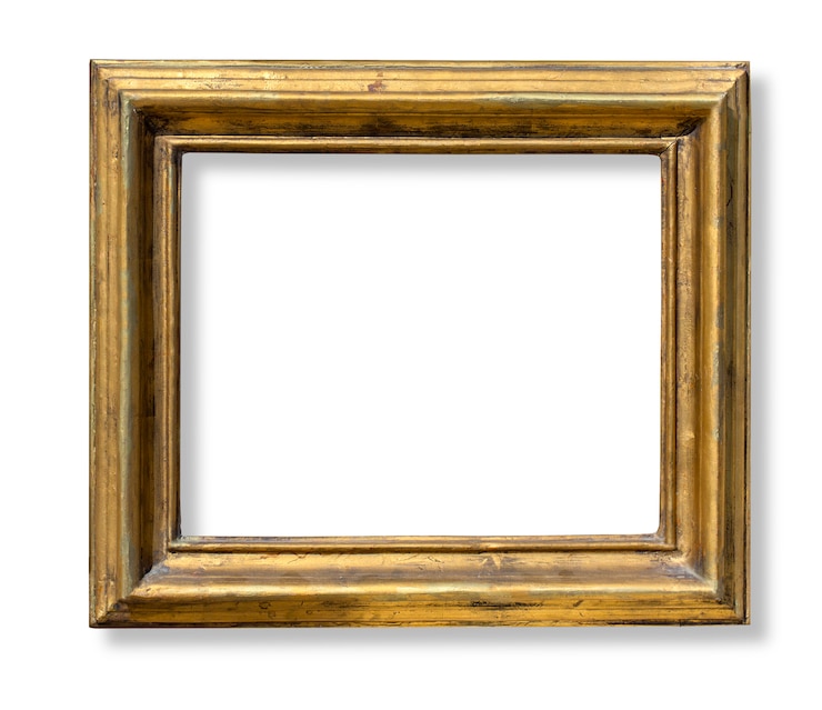 Foto moldura de ouro sobre fundo branco