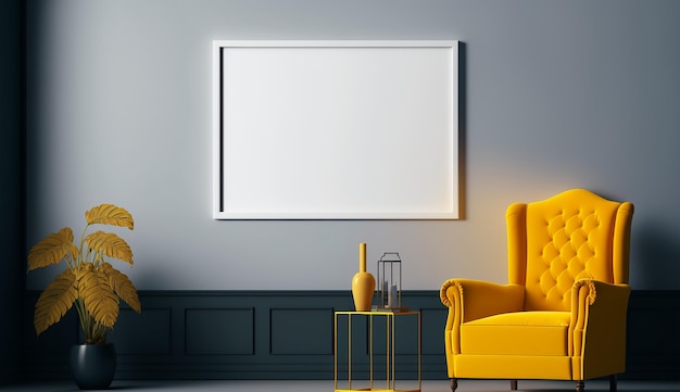 Moldura de pôster horizontal em branco simulada em estilo escandinavo sala de estar generativa ai