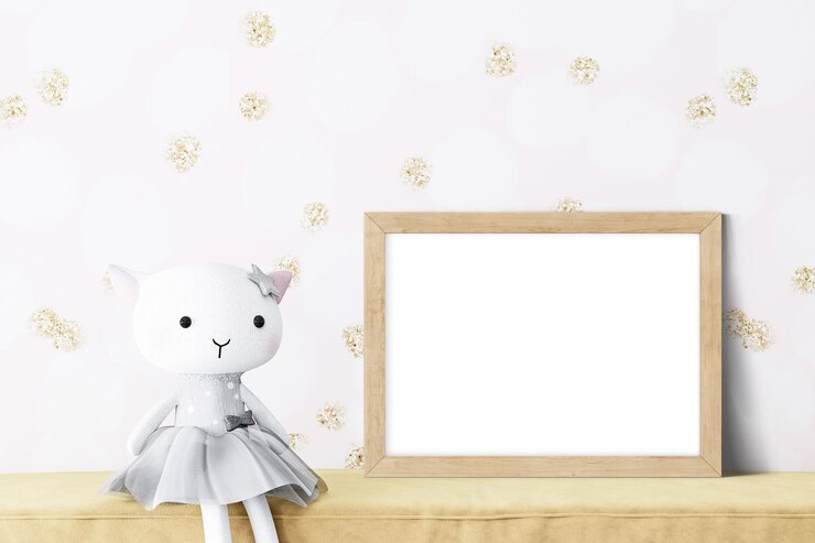 Foto moldura de pôster na maquete do quarto infantil