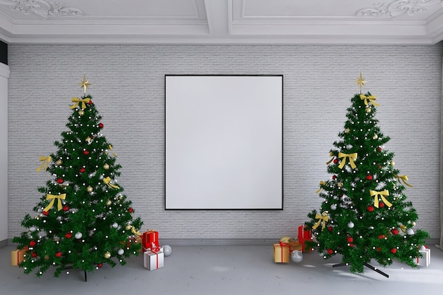 Moldura em branco com decorações para árvores de Natal
