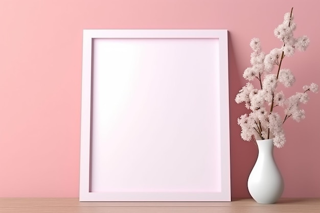 Moldura em branco maquete pastel rosa parede cópia espaço generativo AI