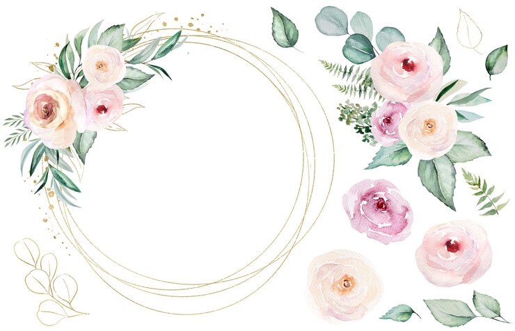 Foto moldura feita de flores cor de aquarela rosa e folhas verdes claras ilustração de casamento e saudação