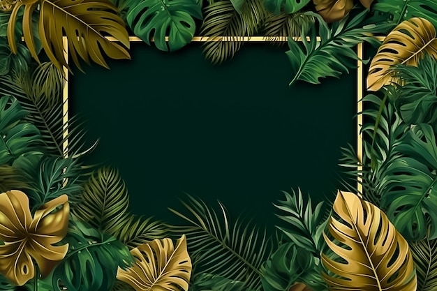 Moldura feita de folhas tropicais verdes frescas em fundo escuro Espaço para design Ai gerado
