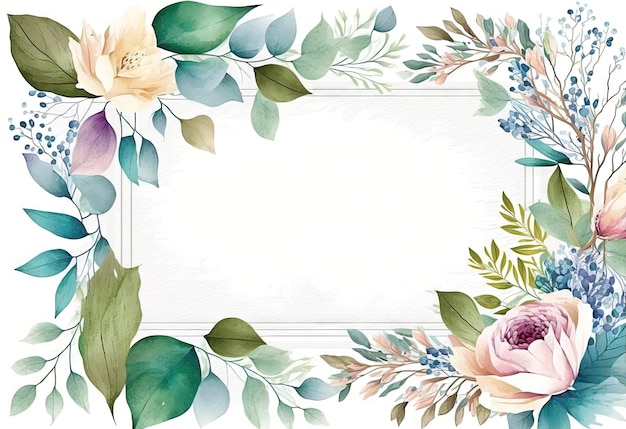 Moldura floral colorida em aquarela para designs de primavera