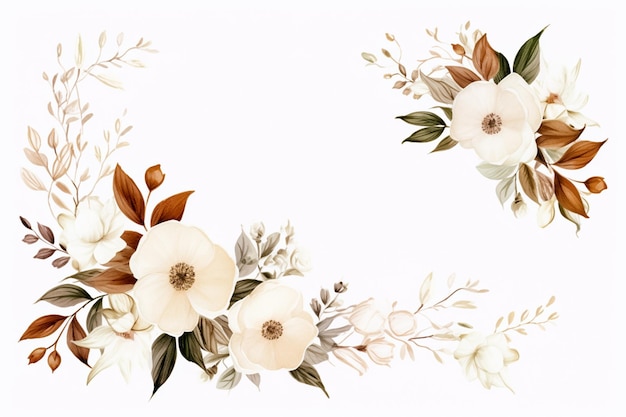 Moldura floral com espaço vazio Banner de convite de casamento vintage com flores geradas por Ai