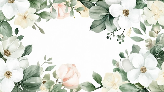 Moldura floral de casamento em aquarela fundo multifuncional ia generativa