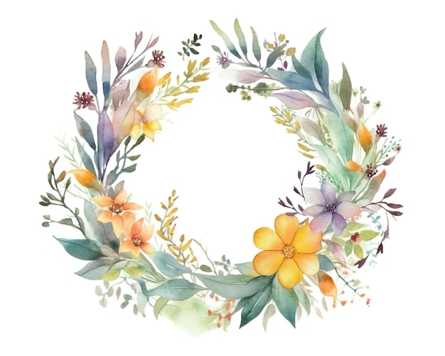 Moldura floral em aquarela Linda coroa de flores em forma de círculo elegante Generative Ai