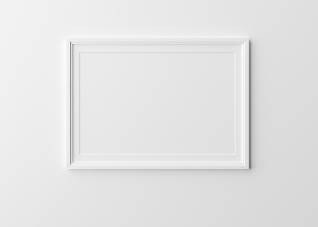 Moldura horizontal em branco sobre fundo branco Modelo simulado para sua foto ou cartaz Copie a renderização em 3D do espaço