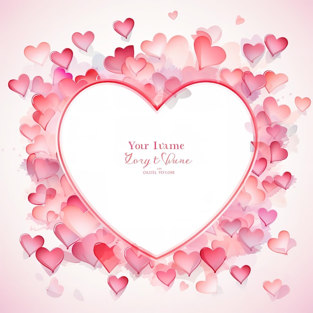 Moldura para fotos do Dia dos Namorados com corações e modelo de citações de amor