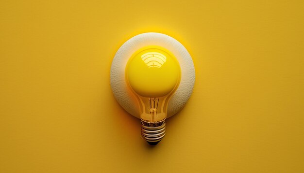 Moldura plana de lâmpada amarela acima da IA generativa
