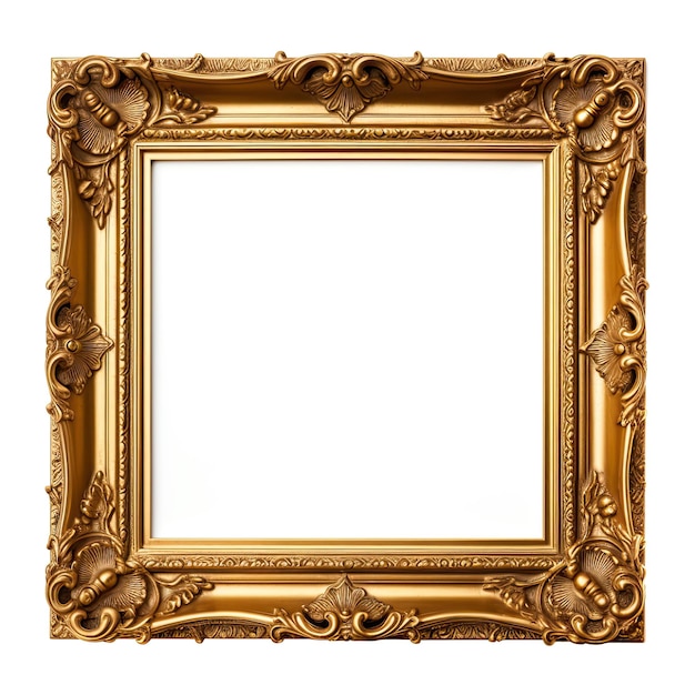 Moldura quadrada dourada antiga com borda ornamentada elegante isolada em branco