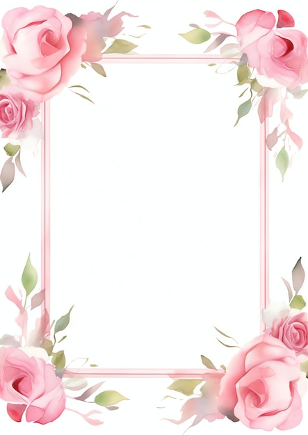 Foto moldura retangular tons minimalistas de rosa claro rosas aquarela para convite de eventos ou