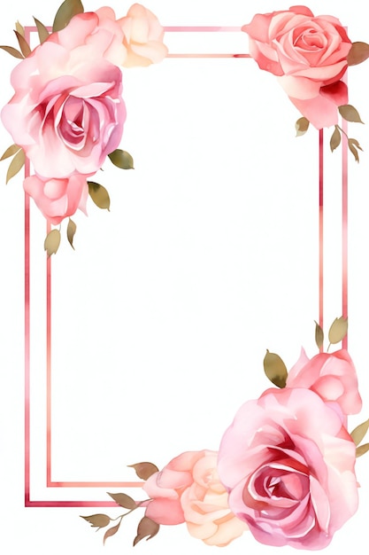 moldura retangular tons minimalistas de rosa claro rosas aquarela para convite de eventos ou