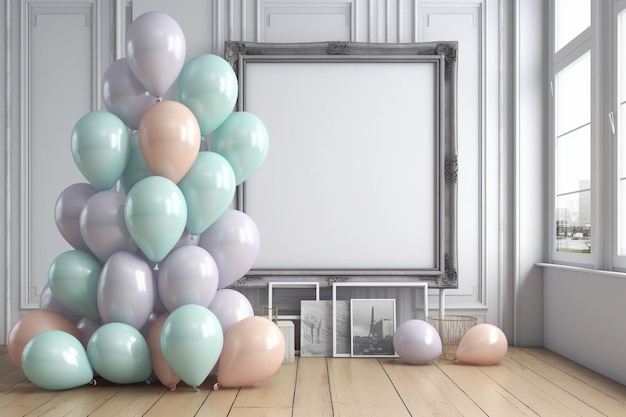 moldura vazia com balões de prata pastel