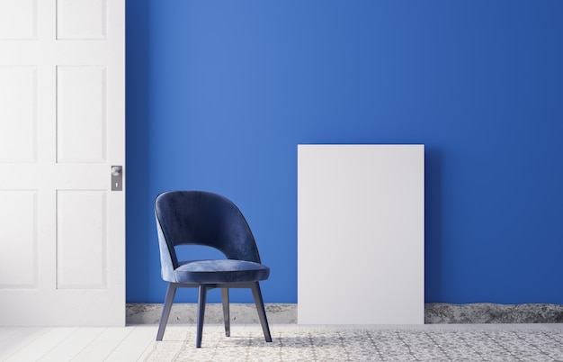 Moldura vertical em design moderno na parede azul