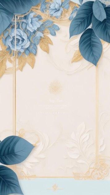Foto moldura vetorial de papel de parede com um lindo padrão de folhagem azul e dourada
