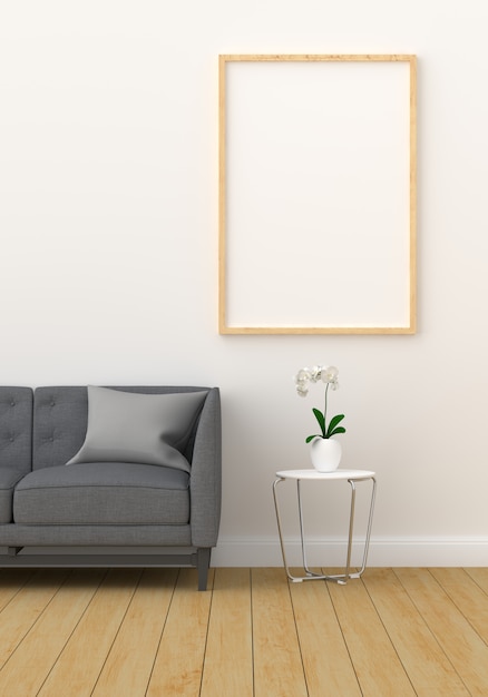 Molduras para fotos em branco para maquete na moderna sala de estar