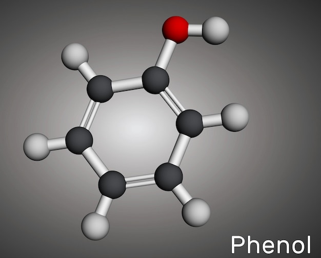 Molécula de ácido fenol-carbólico Modelo molecular en 3D