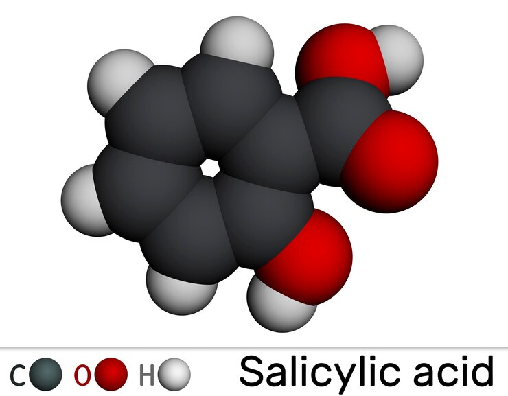 Foto molécula de ácido salicílico modelo molecular en 3d