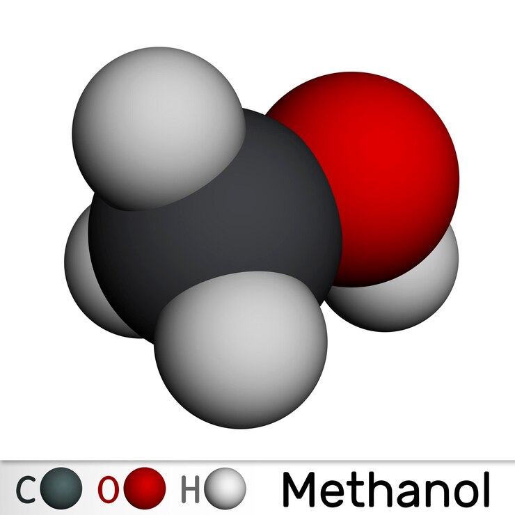 Foto molécula de alcohol metanílico sustituto del azúcar y e951 renderización 3d del modelo molecular