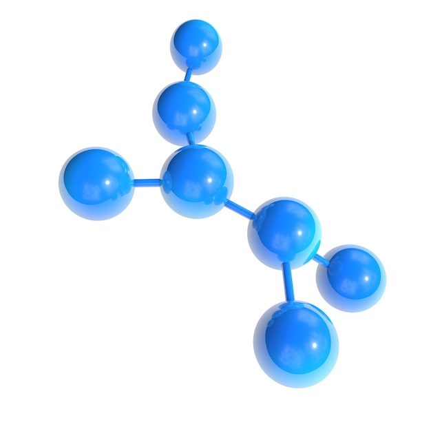 Molécula azul o átomo para ciencia o fondo blanco médico.