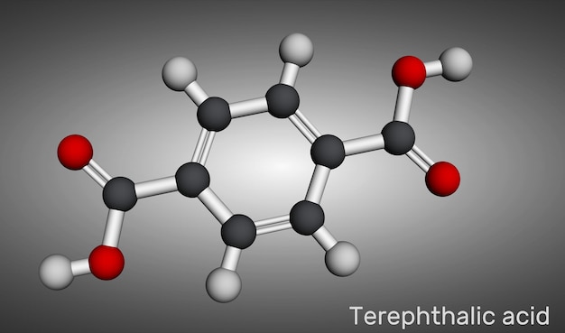 Foto molécula de ácido tereftálico modelo molecular em 3d ilustração