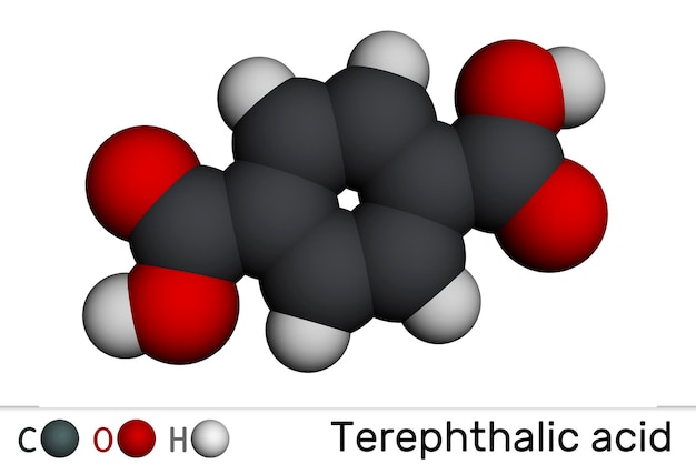 Foto molécula de ácido tereftálico modelo molecular em 3d ilustração