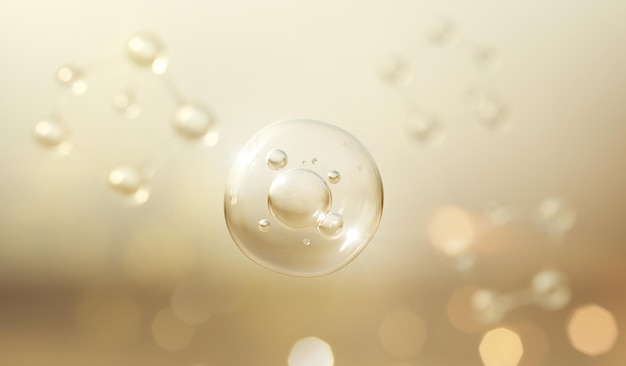 Foto molécula de bolha líquida de óleo de essência cosmética dentro de bolha líquida