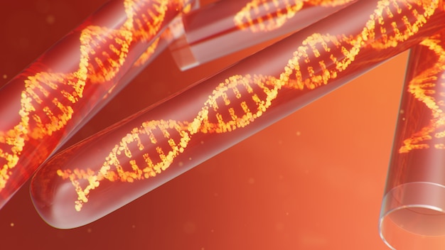 Foto molécula de dna de ilustração 3d, sua estrutura. genoma humano do conceito