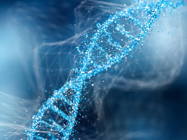 Molécula de DNA em fundo abstrato azul Conceito de bioquímica