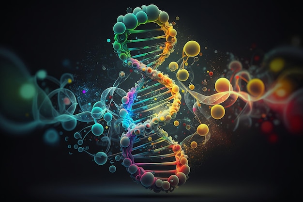 Molécula de hélice de DNA em cores azuis e amarelas O gene da nação ucraniana Generative AI