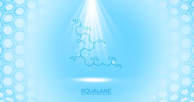 Molécula de escualano en un panel interactivo con ilustración 3d de pantalla de foco