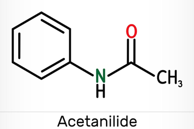 Molécula de fármaco de acetanilida C8H9NO Fórmula química del esqueleto